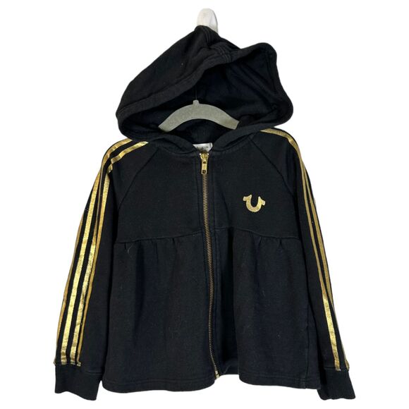 True Religion Black Gold Full Zip Sweatshirt Girl's Size 3T - Picture 1 of 4